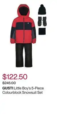 Little boy's 5-piece colourblock snowsuit set