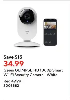 Staples Geeni glimpse hd 1080p smart wi-fi security camera - white offer