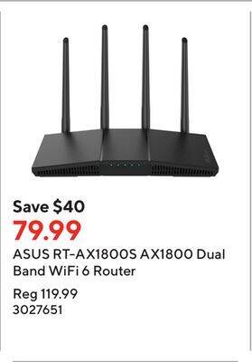 Staples Asus rt-ax1800s ax1800 dual band wifi 6 router offer