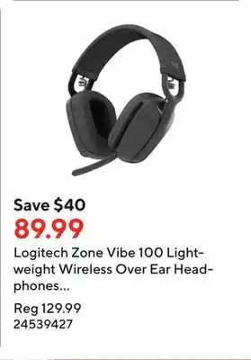 Staples Logitech zone vibe 100 lightweight wireless over ear headphones with noise canceling microphone - graphite offer