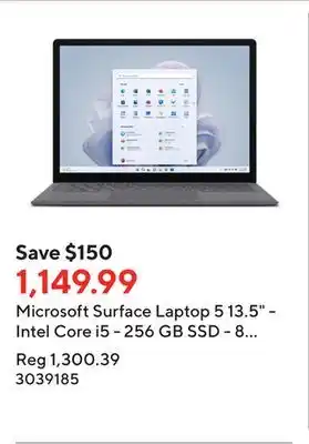 Staples Microsoft surface laptop 5 13.5 - intel core i5 - 256 gb ssd - 8 gb ram - windows 11 home - platinum offer