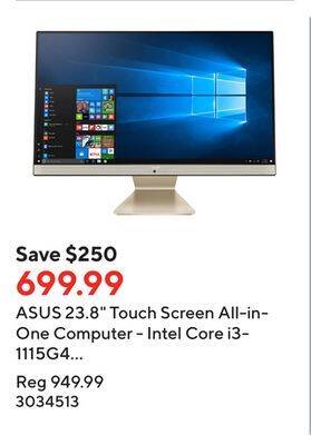 Staples Asus 23.8 touch screen all-in-one computer - intel core i3-1115g4 - 512gb ssd - 8gb ram - windows 11 home offer