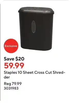Staples Staples 10 sheet cross cut shredder offer