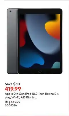 Staples Apple 9th gen ipad 10.2-inch retina display, wi-fi, a13 bionic chip, 64 gb, ipados 15, space grey offer