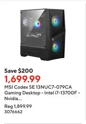 Staples Msi codex se 13nuc7-079ca gaming desktop - intel i7-13700f - nvidia rtx 4060 - 1 tb ssd - 16 gb ram - win 11 home offer
