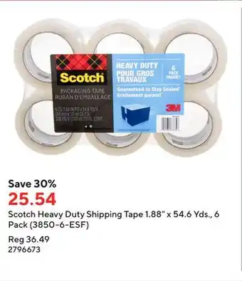Staples Scotch heavy duty shipping tape 1.88 x 54.6 yds., 6 pack (3850-6-esf) offer