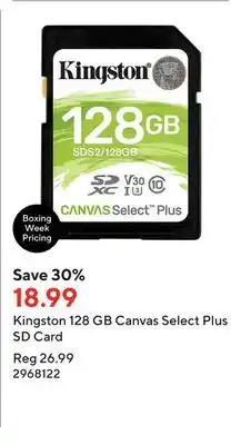 Staples Kingston 128 gb canvas select plus sd card offer