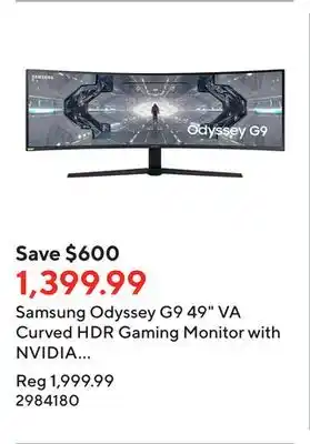 Staples Samsung odyssey g9 49 va curved hdr gaming monitor with nvidia g-sync technology - lc49g95tssnxza offer
