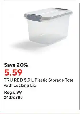 Staples Tru red 5.9 l plastic storage tote with locking lid offer