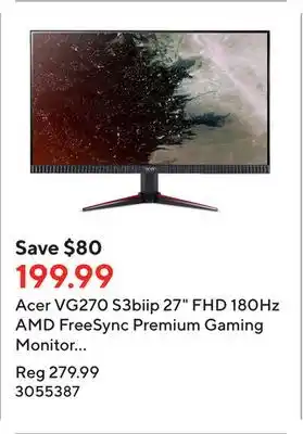 Staples Acer vg270 s3biip 27 fhd 180hz amd freesync premium gaming monitor - um.hv0aa.301 offer