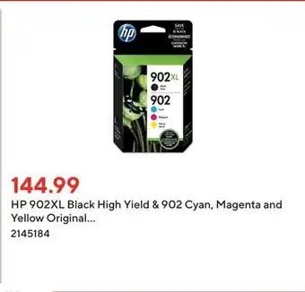 Staples Hp 902xl black high yield & 902 cyan, magenta and yellow original ink cartridges, 4 pack (t0a39an) offer