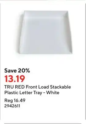 Staples Tru red front load stackable plastic letter tray - white offer
