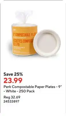 Staples Perk compostable paper plates - 9 - white - 250 pack offer