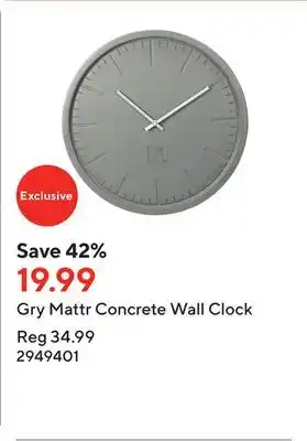 Staples Gry mattr concrete wall clock offer