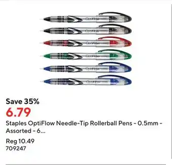Staples Staples optiflow needle-tip rollerball pens - 0.5mm - assorted - 6 pack offer