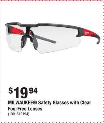 Home Depot Milwaukee safety glasses with clear fog-free lenses offer