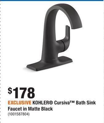 Home Depot Exclusive kohler cursiva bath sink faucet in matte black offer