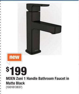 Home Depot Moen zoni 1 handle bathroom faucet in matte black offer