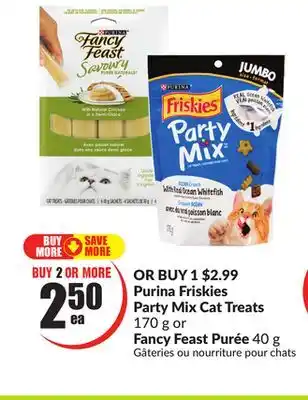 FreshCo Purina friskies party mix cat treats 170 g or fancy feast puree 40 g offer