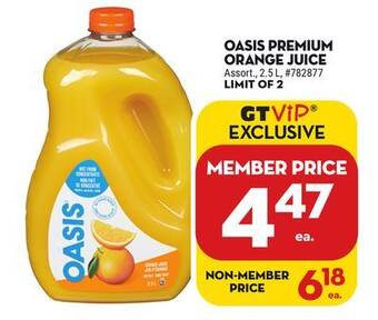 Giant Tiger Oasis premium orange juice offer