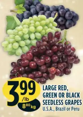 Marché Adonis Large red, green or black seedless grapes offer