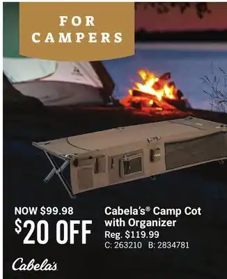 Bass Pro Cabela's camp cot with organizer offer