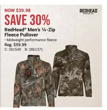 Bass Pro Redhead men's ¼-zip fleece pullover offer
