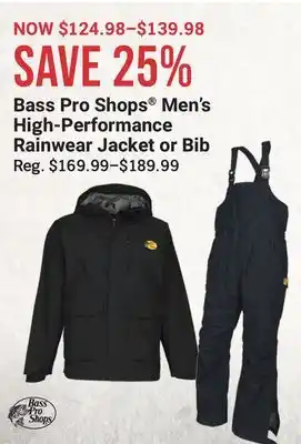 Bass Pro Bass pro shops men's high-performance rainwear jacket or bib offer