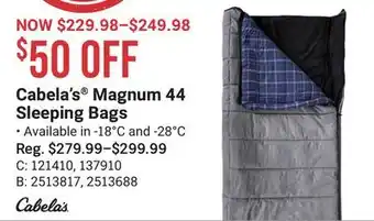 Bass Pro Cabela's magnum 44 sleeping bags offer