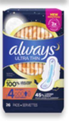Walmart Always pads 20s - 48s or liners 68s - 120s or tampax tampons 40s offer