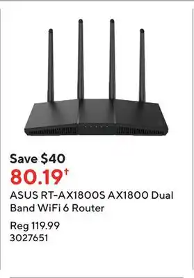 Staples Asus rt-ax1800s ax1800 dual band wifi 6 router offer