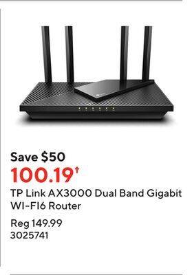 Staples Tp link ax3000 dual band gigabit wi-fi6 router offer