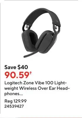 Staples Logitech zone vibe 100 lightweight wireless over ear headphones with noise canceling microphone - graphite offer