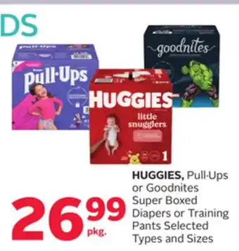 Rexall Huggies, pull. ups or goodnites super boxed diapers or training pants offer