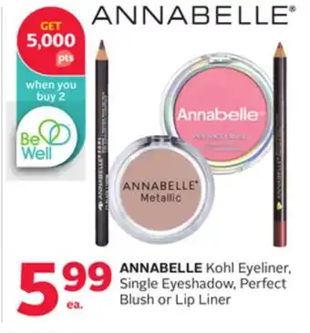 Rexall Annabelle kohl eyeliner, single eyeshadow, perfect blush or lip liner offer