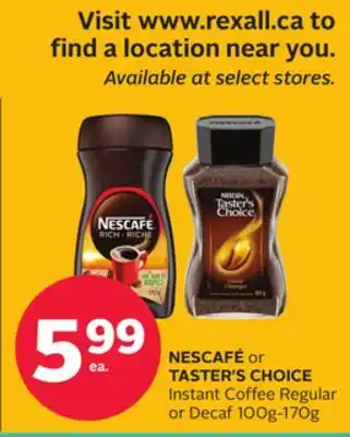 Rexall Nescafé or taster's choice instant coffee regular or decaf offer
