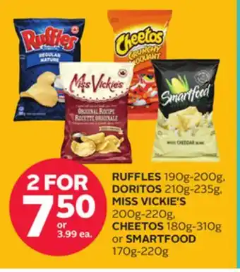 Rexall Ruffles 190g-200g, doritos 210g-235g, miss vickie's 200g-220g, cheetos 180g-310g or smartfood 170g-220g offer