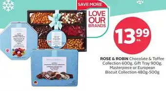 Rexall Rose & robin chocolate & toffee collection 600g, gift tray 900g, masterpiece or european biscuit collection 480g-500g offer