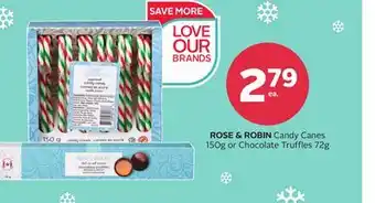 Rexall Rose & robin candy canes 150g or chocolate truffles 72g offer