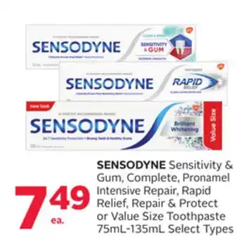 Rexall Sensodyne sensitivity & gum, complete, pronamel intensive repair, rapid relief, repair & protect or value size toothpaste 75m offer