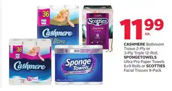 Rexall Cashmere bathroom tissue 2-ply or 3-ply triple 12-roll, spongetowels ultra pro paper towels 6 = 9 rolls or scotties facial ti offer