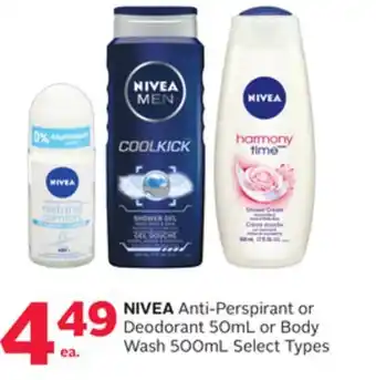 Rexall Nivea anti-perspirant or deodorant 50ml or body wash 500ml offer