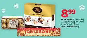 Rexall Ferrero rocher 200g, collection 156g or grand assortment 118g or toblerone 360g offer
