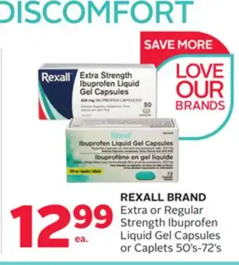Rexall Rexall brand extra or regular strength ibuprofen liquid gel capsules or caplets 50' s-72' s offer
