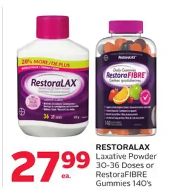 Rexall Restoralax laxative powder 30-36 doses or restorafibre gummies 140's offer