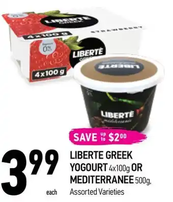 Coppa's Fresh Market Liberte greek yogourt 4x100g or mediterranee 500g offer