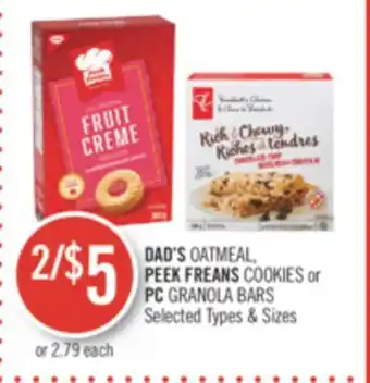 Shoppers Drug Mart Dad's oatmeal, peek freans cookies or pc granola bars offer