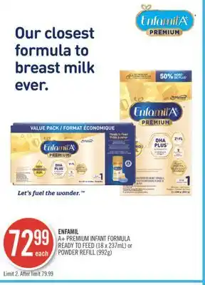 Shoppers Drug Mart Enfamil a+ premium infant formula ready to feed (18 x 237ml) or powder refill (992g) offer