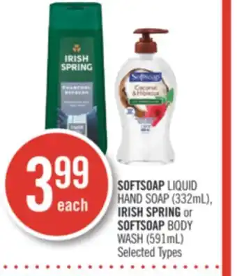 Shoppers Drug Mart Softsoap liquid hand soap (332ml), irish spring or softsoap body wash (591ml) offer