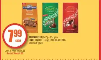 Shoppers Drug Mart Ghirardelli (142g - 151g) or lindt lindor (150g) chocolate bag offer